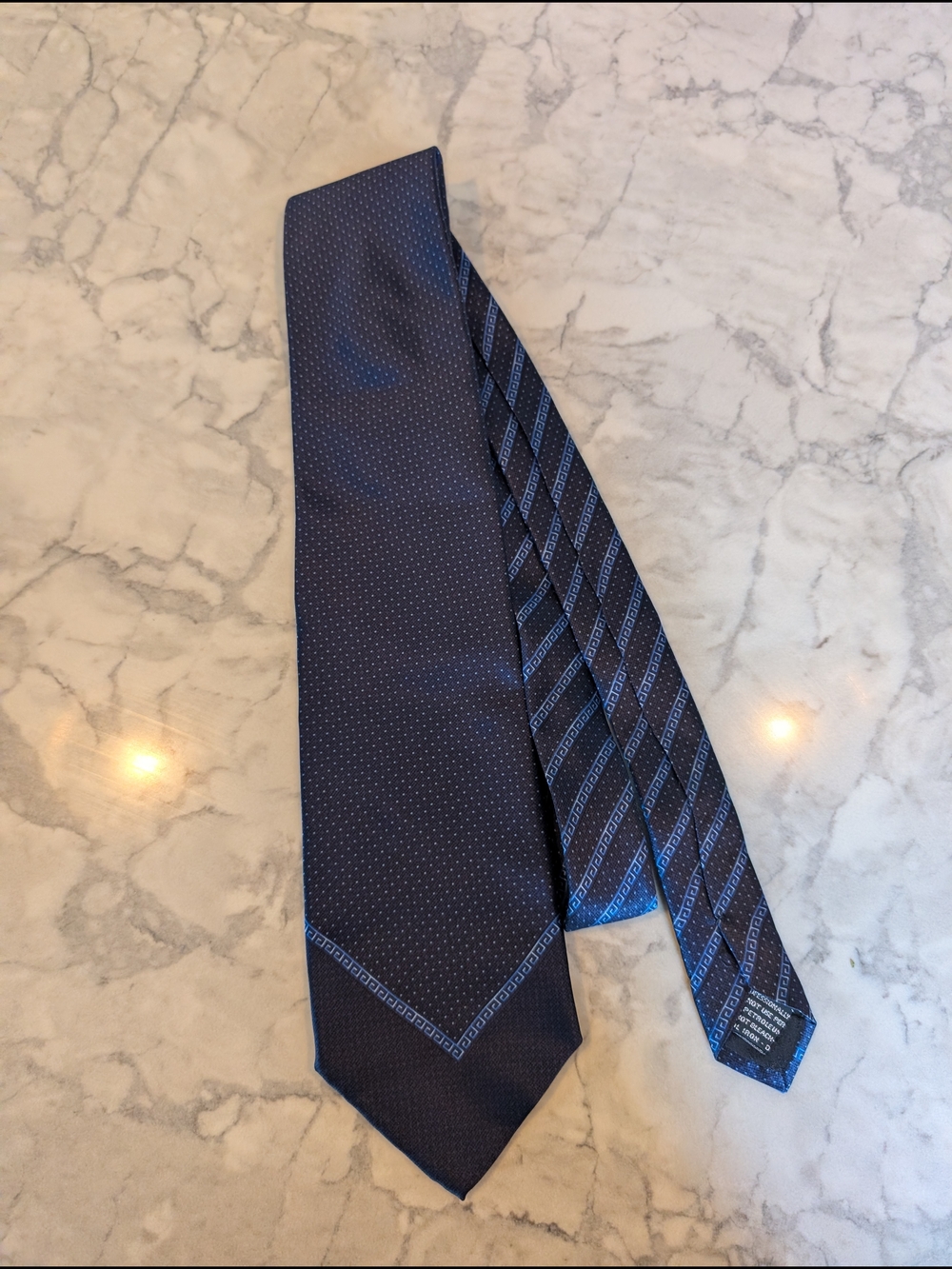 Gianni Versace Navy and Light Blue Men's Silk Tie